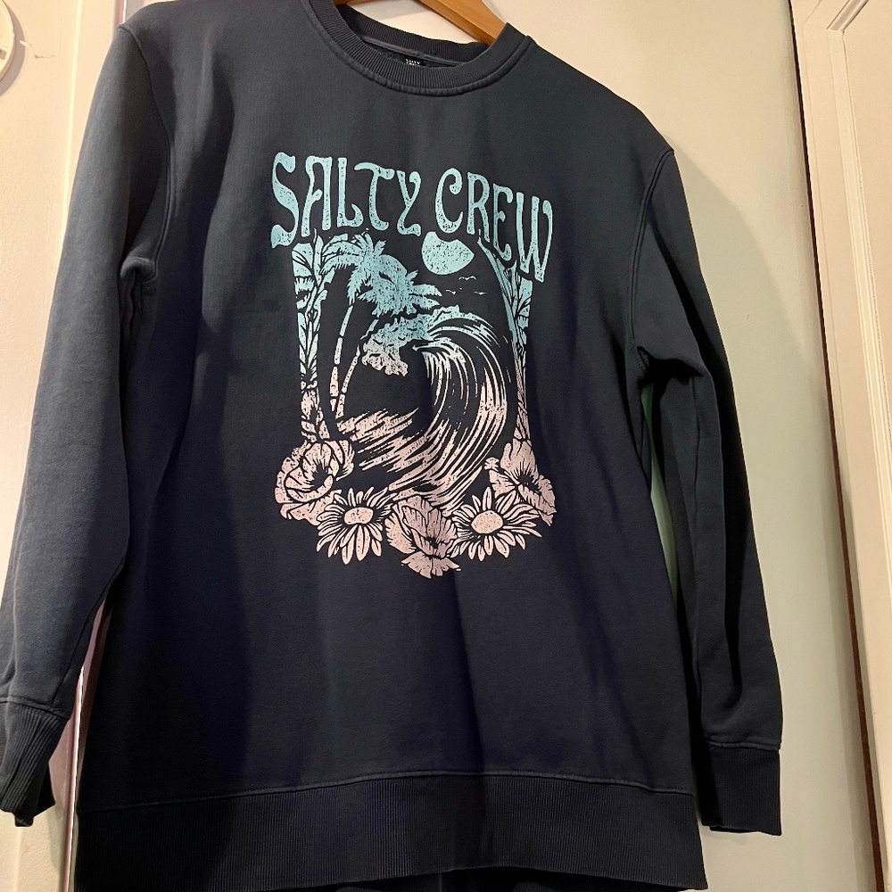 Salty Crew Black Sweatshirt with Blue and Pink Graphic